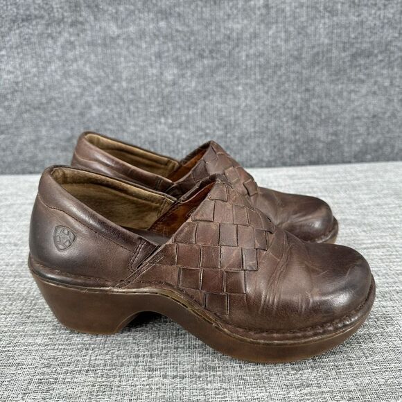 Ariat Ashbourne Briar Leather Clogs Womens Sz EU 38 US 7.5 M Brown Woven Comfort - Picture 2 of 14